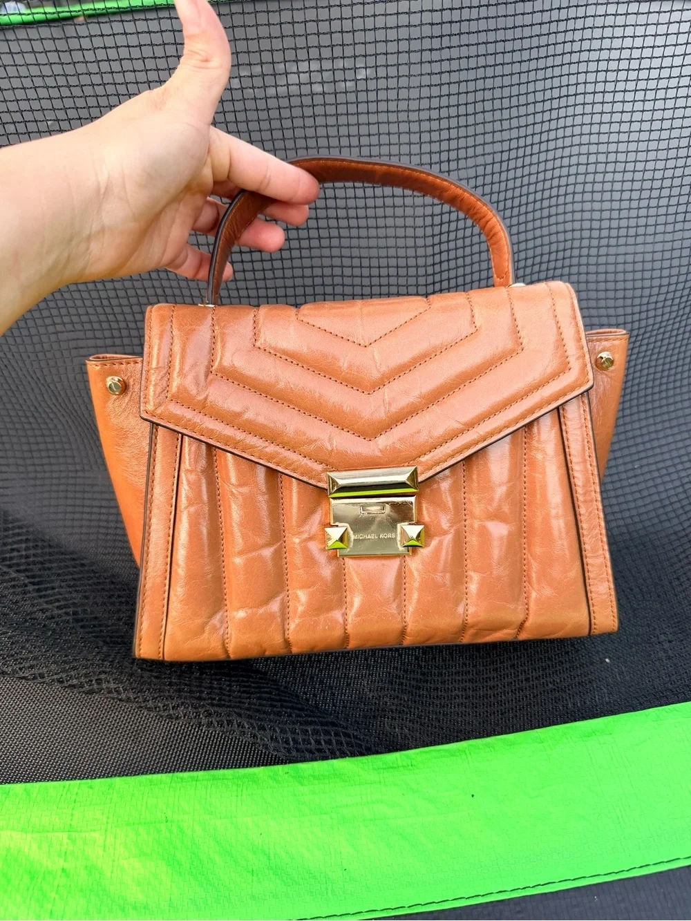 Michael Kors Whitney Large Satchel Brown Leather Quilted Shoulder Bag